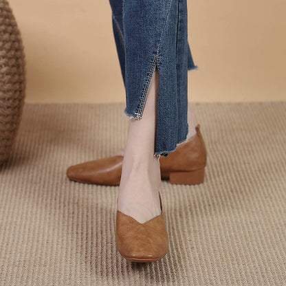 Square Toe Granny Shoes Flat Low-cut Shoes Casual All-matching - D&A