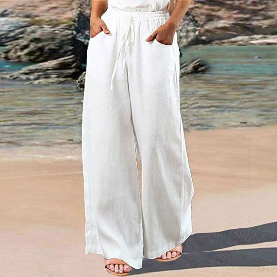Loose Cotton And Linen Wide Leg Pants White - D&A