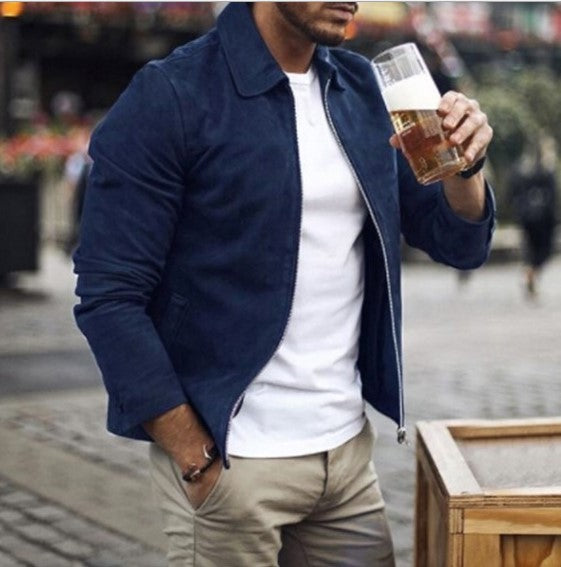 Men Slim Turn down Collar Jackets Fashion Sweatshirt Jacket Tops Casual Coat Outwear Blue - D&A