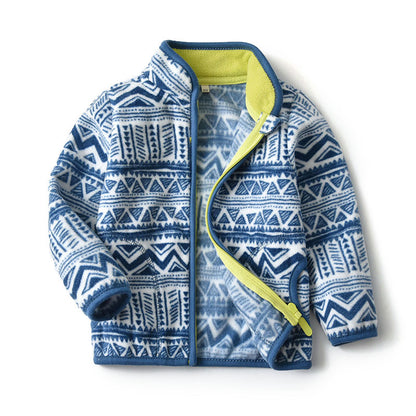 Thick Fur Printed Coats Kids Zipper Blue - D&A