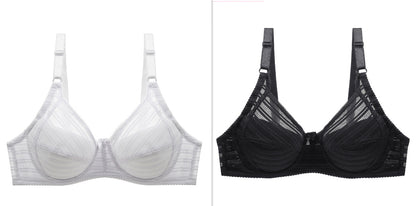 Striped Plus Size Bra Push Up Thin Breathable Bra Black White - D&A