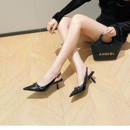 Simple Metal Buckle Pointed Shallow Mouth Stiletto Heel Women's High Heel Pumps - D&A