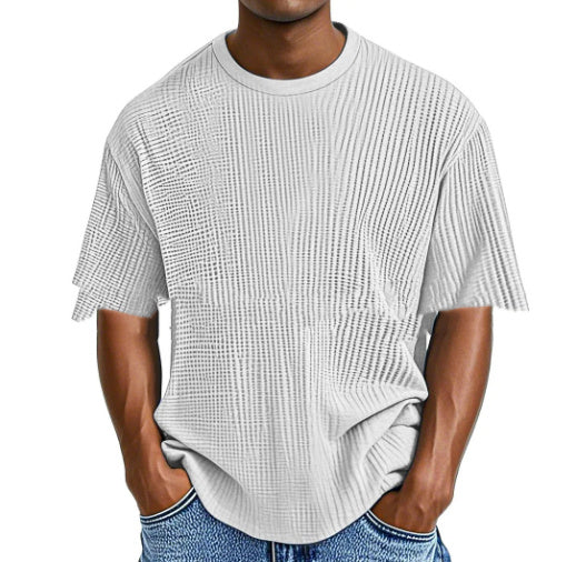 Casual Pure Color Comfort Waffle Short Sleeve White - D&A