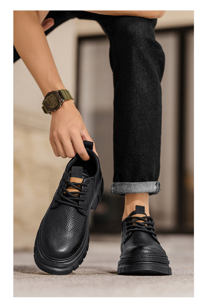 Genuine Leather Breathable Platform Height Increasing Work Casual Shoes - D&A
