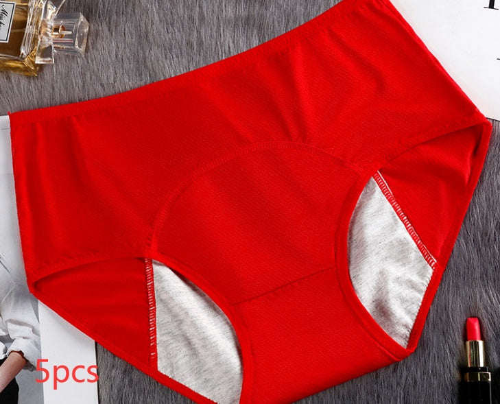 5PCS Menstrual Underwear Women Leak Proof Panties Red Q5pcs - D&A