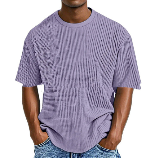 Casual Pure Color Comfort Waffle Short Sleeve Purple - D&A