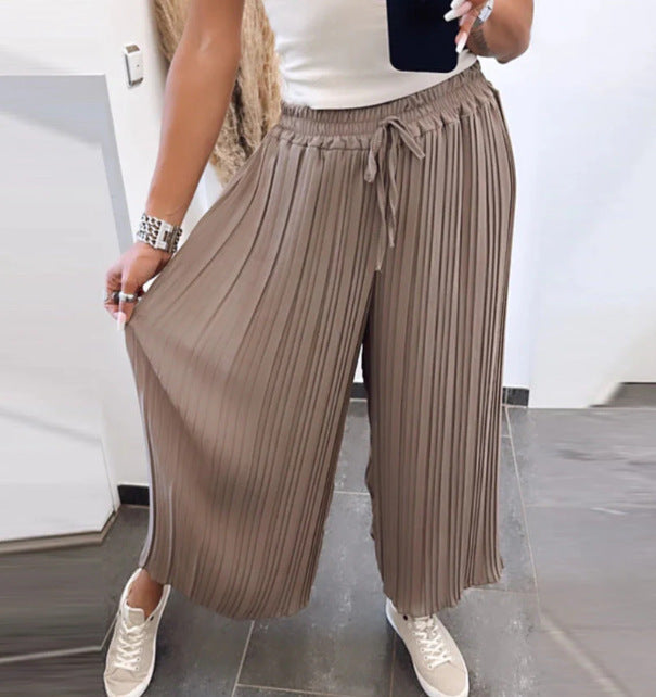 High Waist Casual Draping Pleated Straight-leg Pants Brown - D&A
