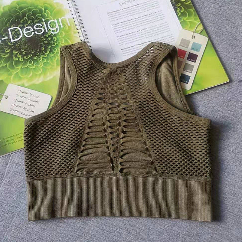 Breathable mesh sports Bra Army Green - D&A