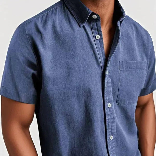 Single-breasted Shirt Men's Short Sleeve Royal blue - D&A