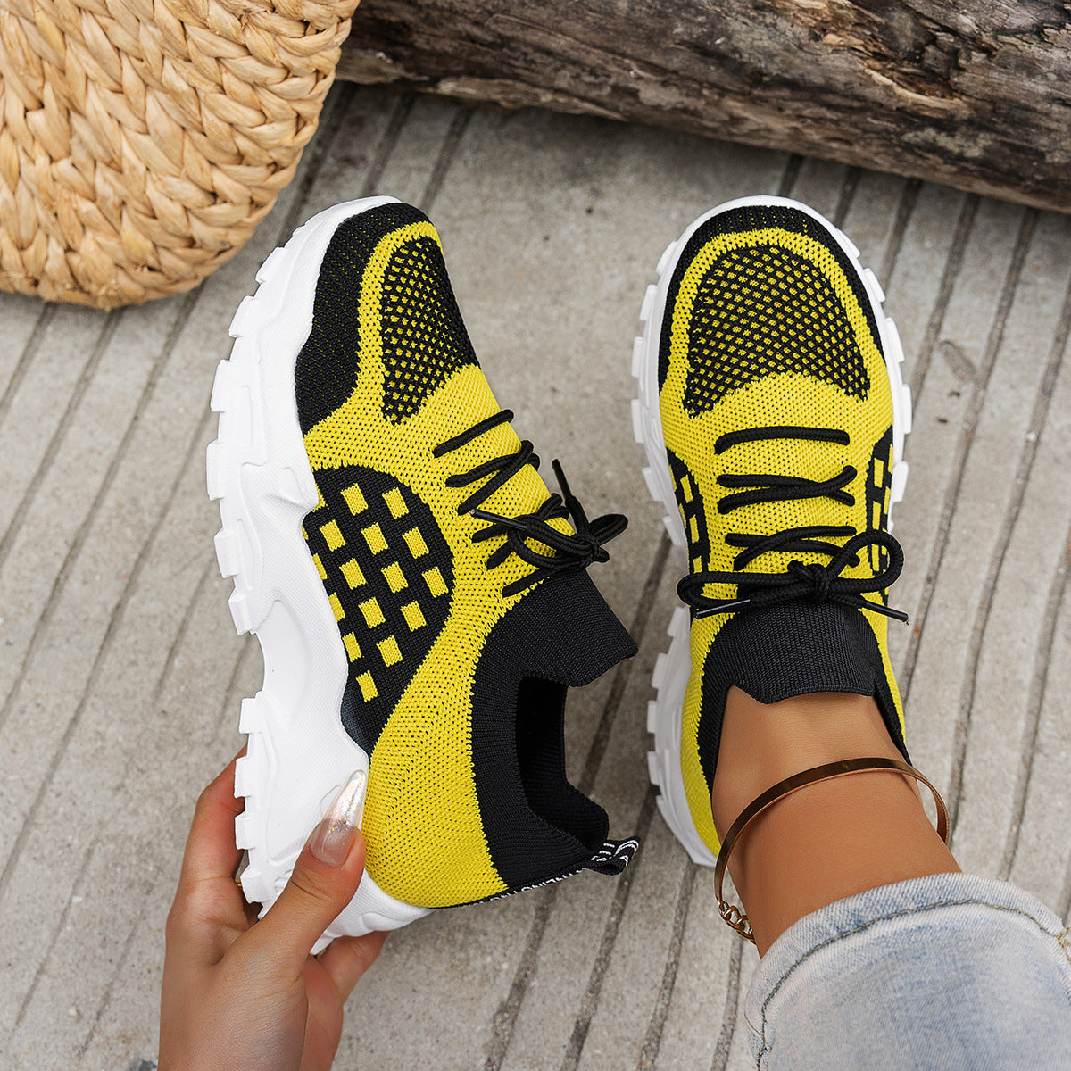 Fashion All-match Sneaker Platform Casual Casual And Comfortable Black And Yellow - D&A