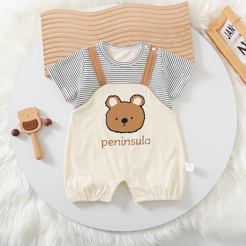 Cartoon Bear Print Baby Short Sleeve Rompers - D&A