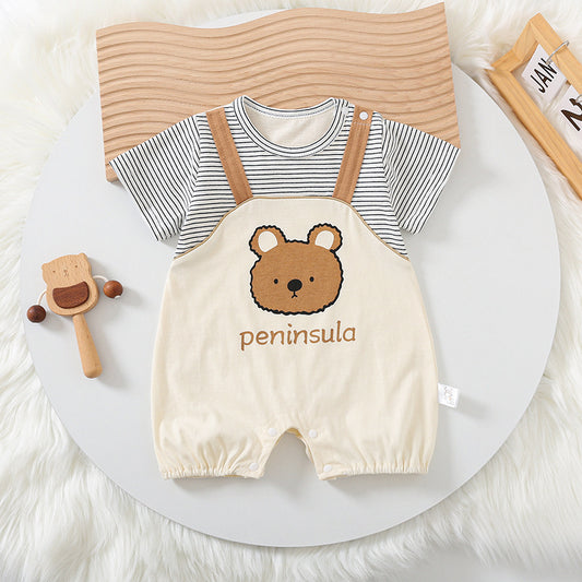 Cartoon Bear Print Baby Short Sleeve Rompers - D&A