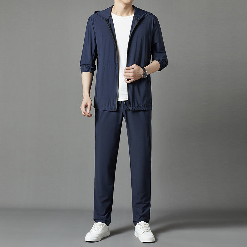 Korean Version Sun-protective Clothing Suit Fashion Loose Casual Hooded Thin Blue - D&A