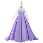 Mesh Long Sleeve Trailing Girls' Dress Light purple - D&A