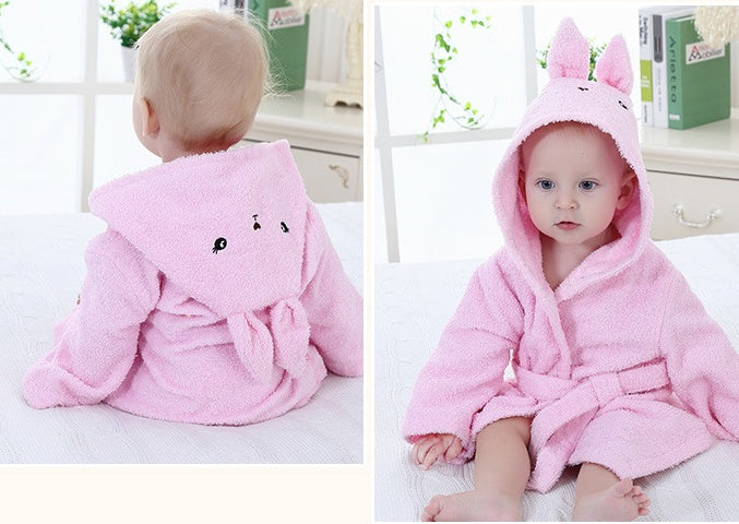 Cartoon Cute Animal Modeling Baby Bath Towels Baby Bathrobes Cotton Children's Bathrobes Baby Hooded Pink rabbit S - D&A