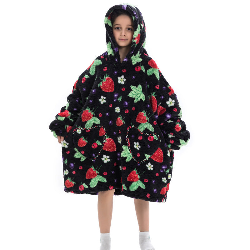 Oversized Thermal Sweatshirt Lazy Sweatshirt Kids Strawberry warm clothes One size - D&A
