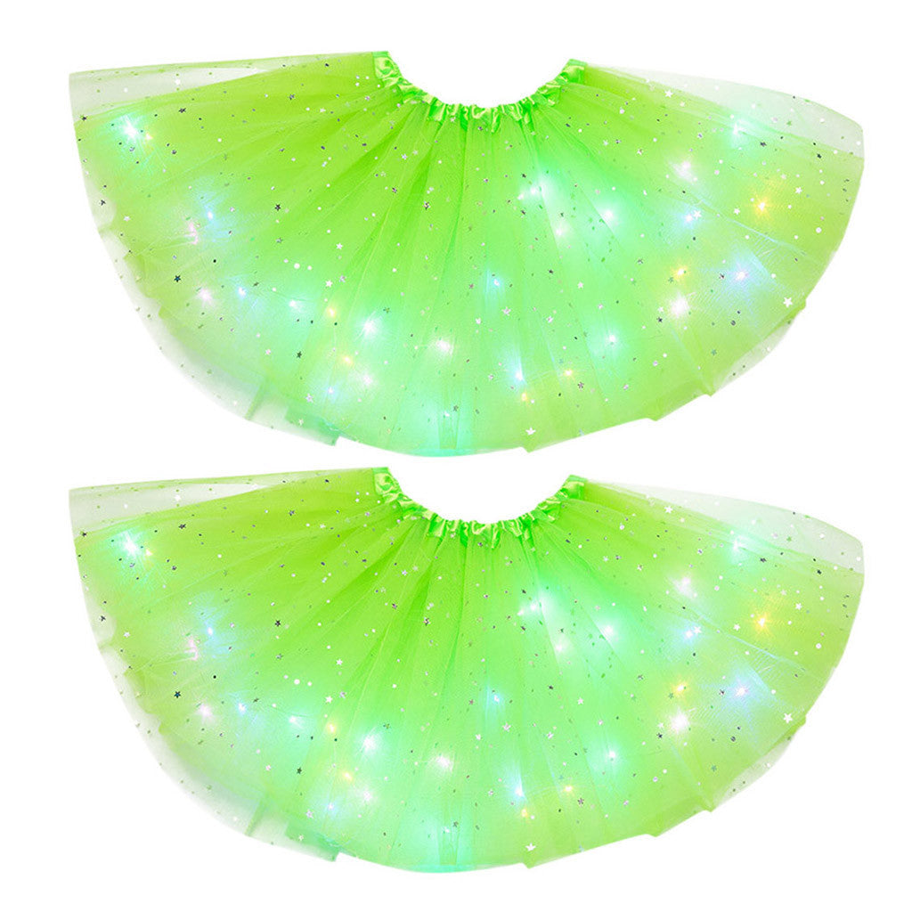 Magical & Luminous LED Princess Halloween Tutu Skirt Sequins Shiny Skirt 2pcs Light Green - D&A