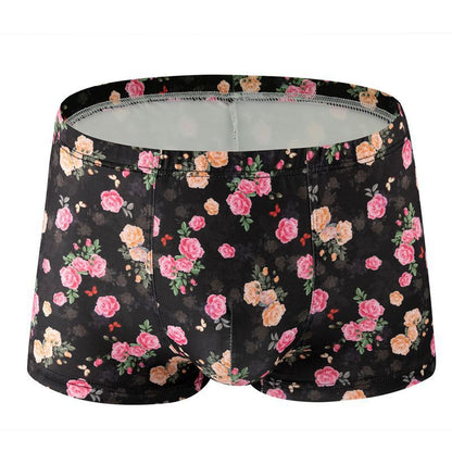 Printed Milk Silk Comfortable Breathable Multi-color Rose Boxers - D&A