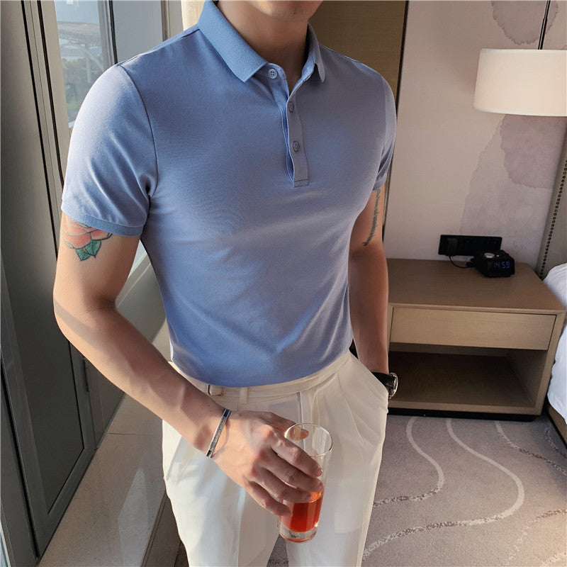 Solid Color Polo Shirt Youth Business Casual Lapels Short Sleeve - D&A