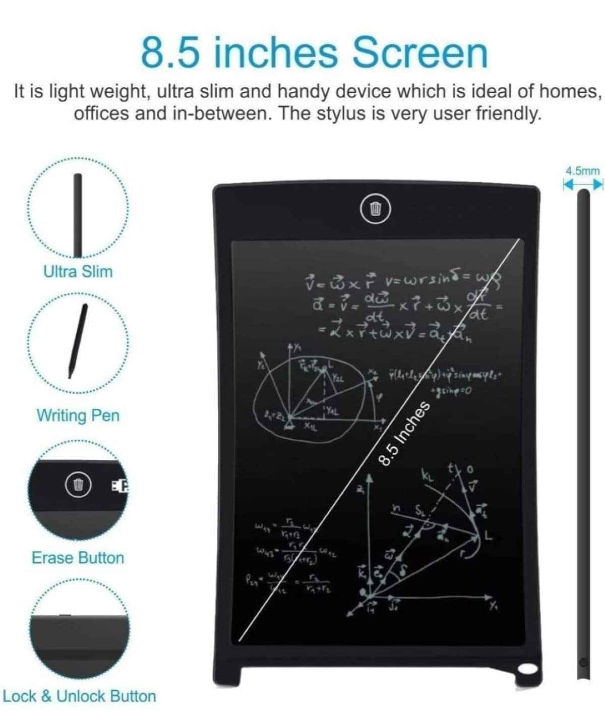LCD Writing Tablet Screenwriting Toys Smart Digital E-Note Pad 8.5 Inch Light Weight Magic Slate for Drawing Playing Noting by Kids and Adults Best Birthday Gift Girls Boys, (Multicolor)