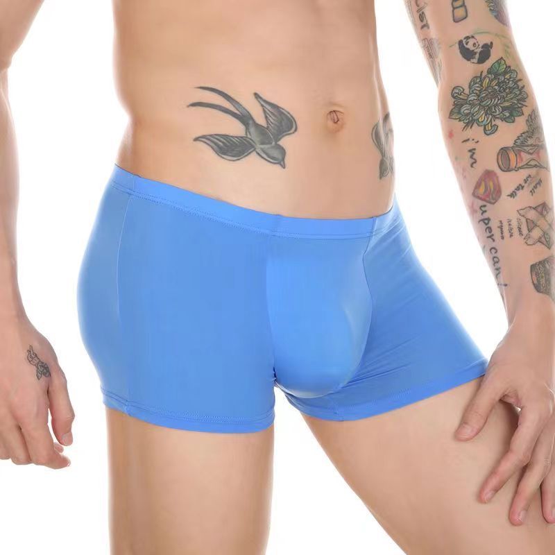 Men's Boxer Ice Silk Underwear Cup Combination U Convex Sexy Dream Blue - D&A