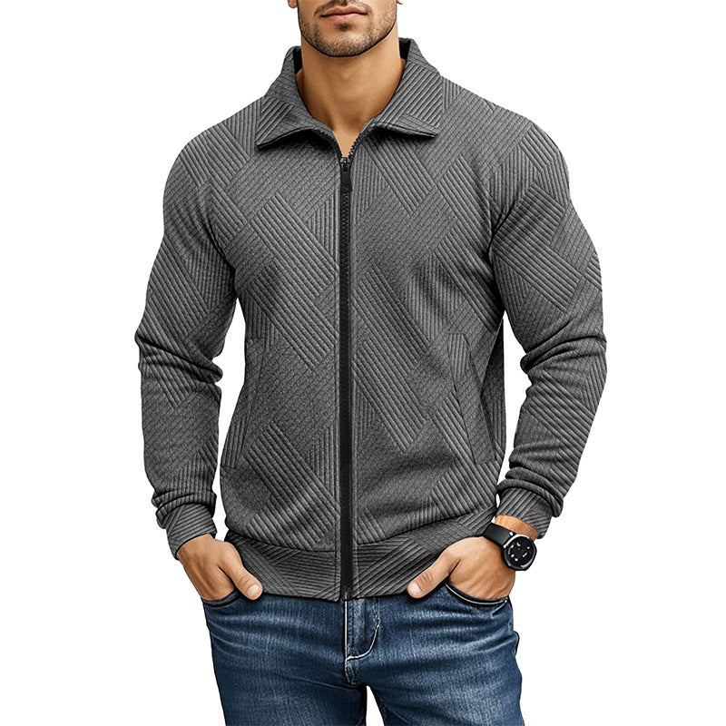 Men's Casual Jacket Solid Color Waffle Turn-down Collar Coat Dark Gray - D&A