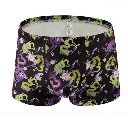 Printed Milk Silk Comfortable Breathable Multi-color Rose Boxers Dragon 047 XXL - D&A