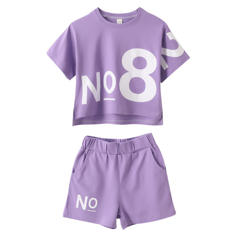 Loose Children's Wear Girl Short-sleeved Big Kids Sports Two-piece Suit - D&A