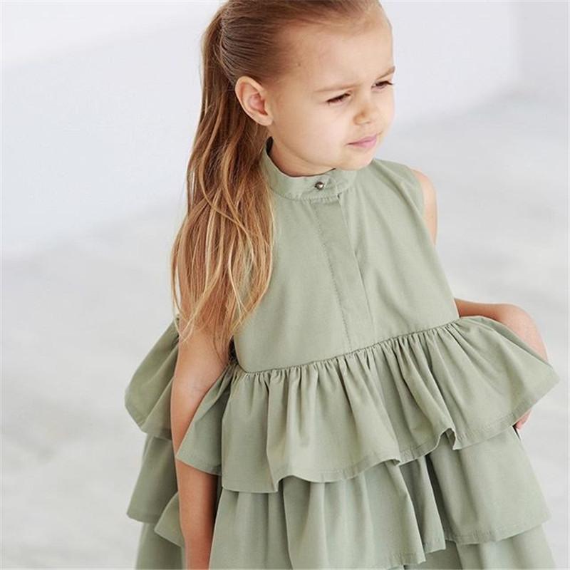Fashion Simple Solid Color Sleeveless Small And Medium Girl Dress Light Green - D&A