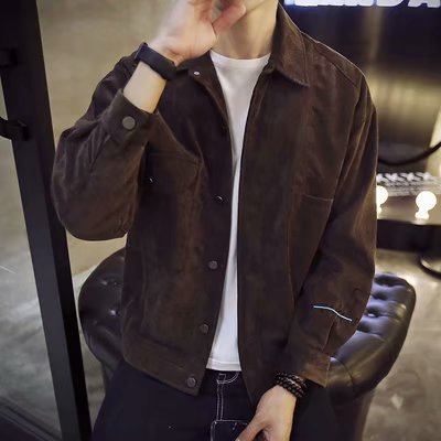 Jackets Men Single Breasted Pockets Leisure Slim Solid Simple Brown - D&A