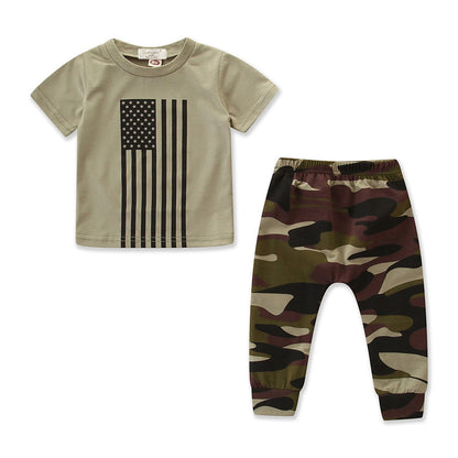 Little Kids' Suit Summer Men's Clothing Independence Day Flag Camouflage Suit 19A1026 - D&A