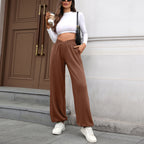 High Waist Pure Color Pocket Ankle-tied Trousers Casual Pants For Women - D&A