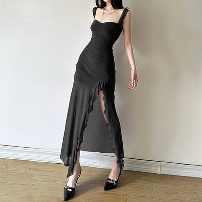 Spring New Women's Sexy Hot Girl Strap Tube Top Split Sheath Long Dress - D&A