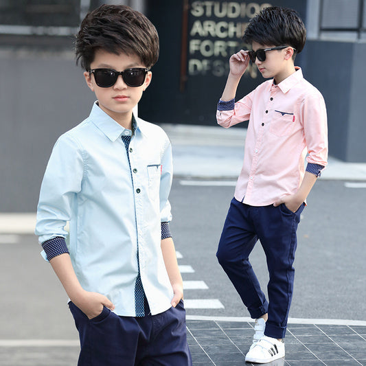 Student Spring And Autumn Trendy Fan Lapel Polka Dot Shirt - D&A