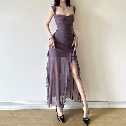 Spring New Women's Sexy Hot Girl Strap Tube Top Split Sheath Long Dress - D&A