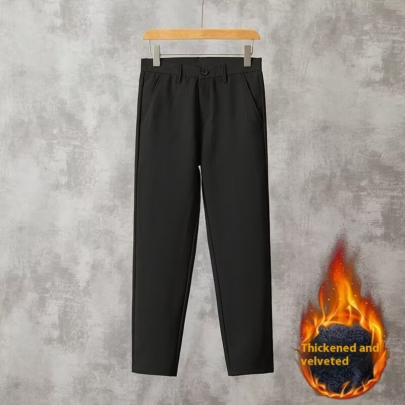 Comfort And Casual Men's Slim-fit Straight Trousers Black Plus Velvet Style - D&A