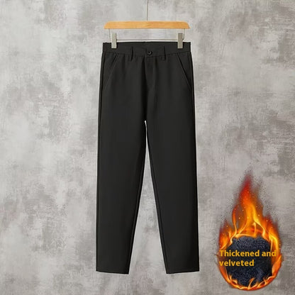 Comfort And Casual Men's Slim-fit Straight Trousers Black Plus Velvet Style - D&A