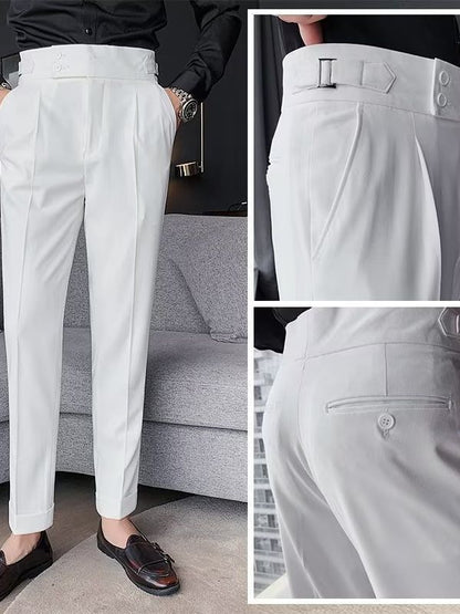 Autumn Retro High Waist Business Pure Color Straight Casual Trousers - D&A