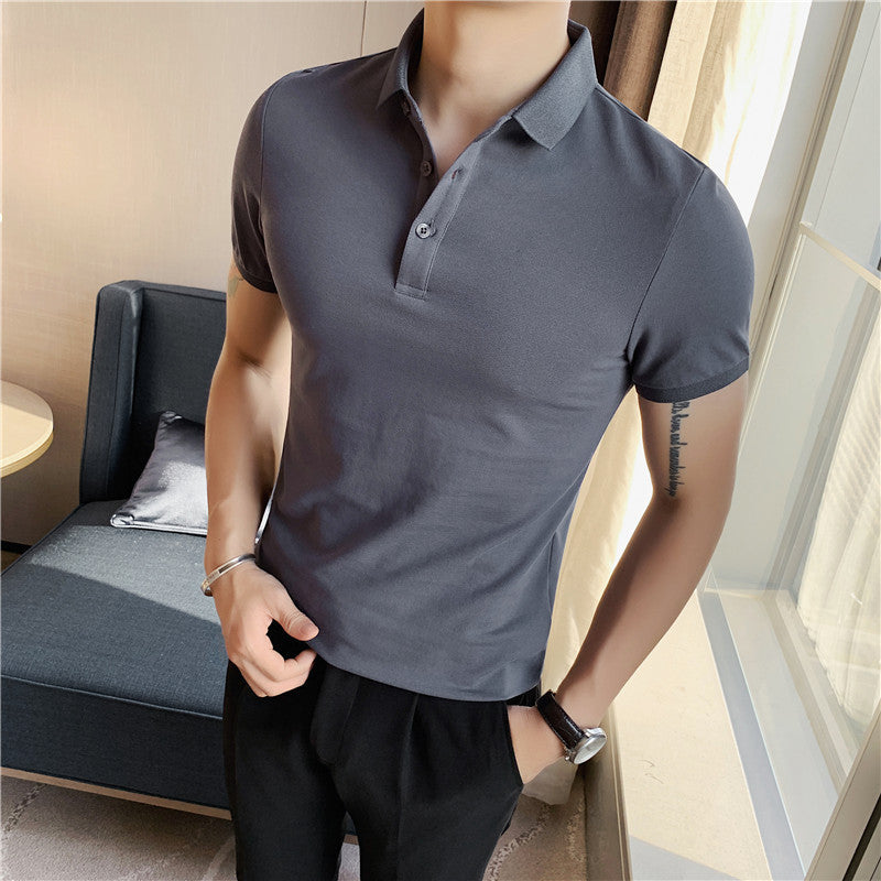 Solid Color Polo Shirt Youth Business Casual Lapels Short Sleeve Dark Gray - D&A
