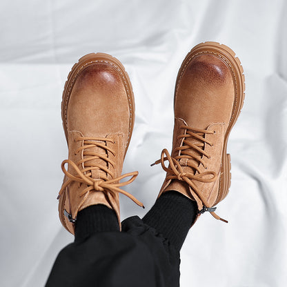 High-top Leather Shoes Leather Zipper Short Boots - D&A