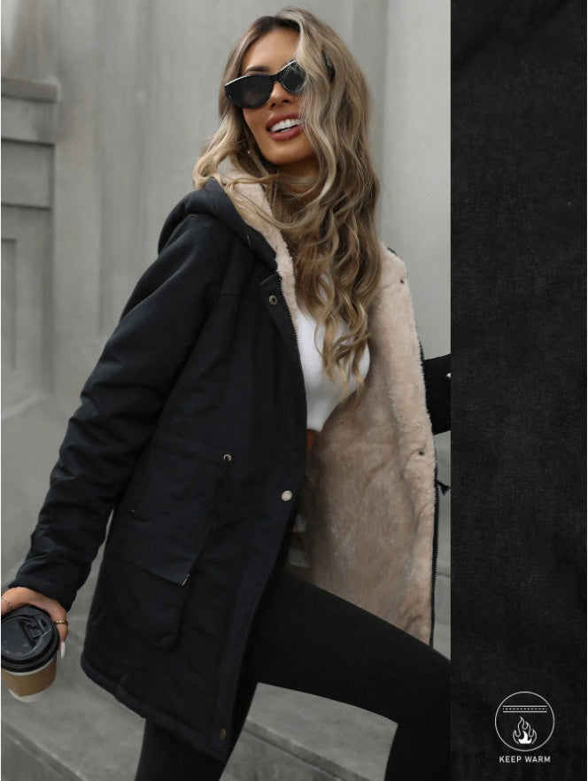 Aveloria Fashion Loose Casual Versatile Hooded Zip-Up Black - D&A