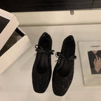 Spring Mesh Breathable Square Toe Mary Jane Pumps Black - D&A