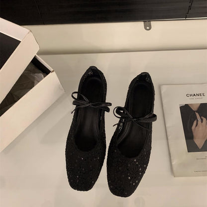 Spring Mesh Breathable Square Toe Mary Jane Pumps Black - D&A