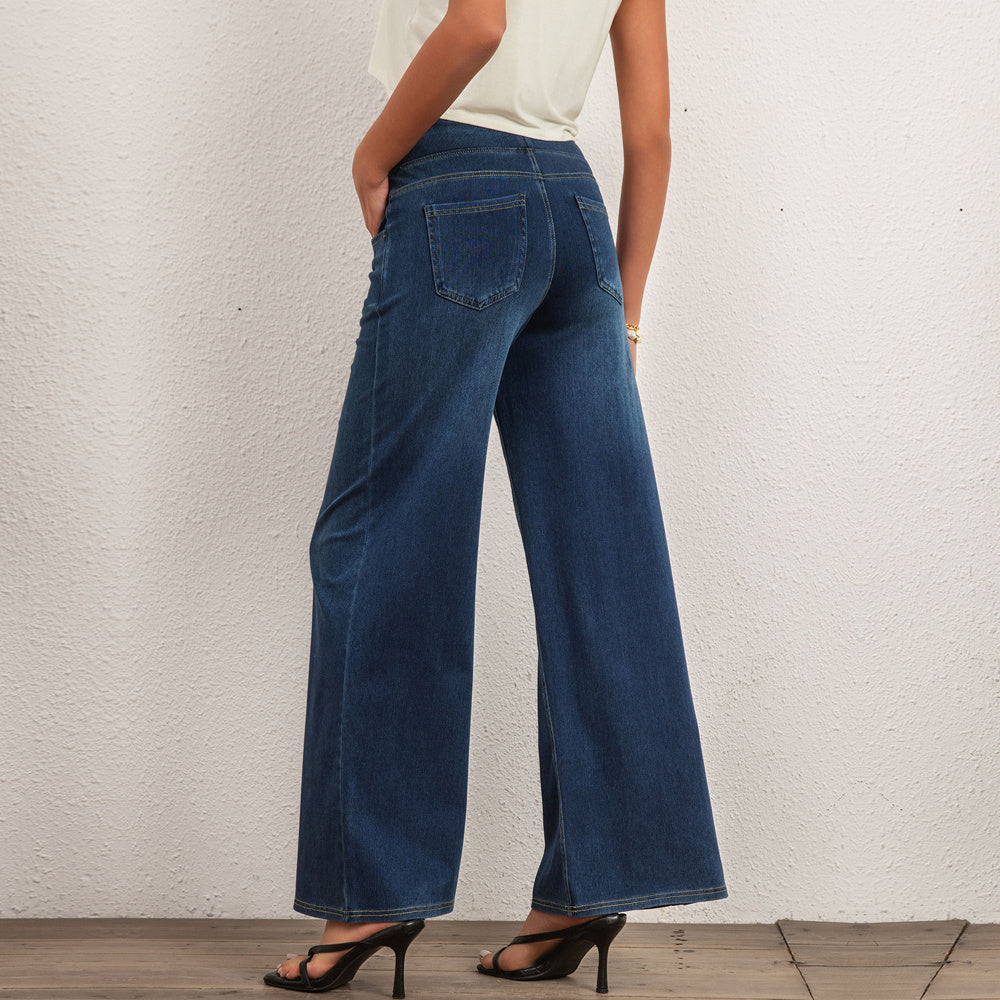 Shascullfites Women's Light Blue Wide Leg Stretch Jeans Flare Pants Denim Straight Trousers Sexy Fit Casual Jeans Women - D&A