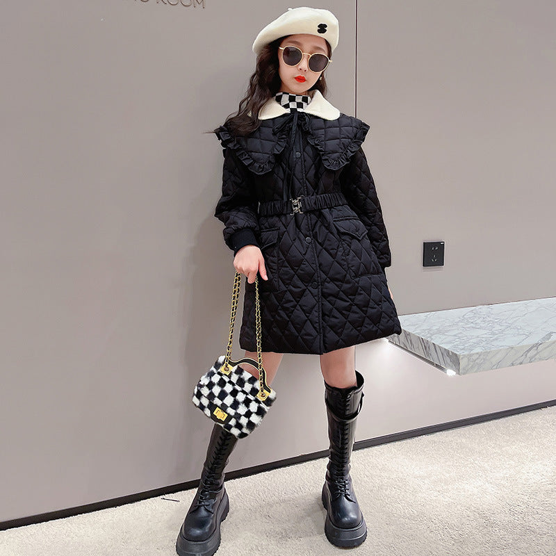 Large Lapel Warm Padded Jacket With Fleece Thick Coat Waist - D&A