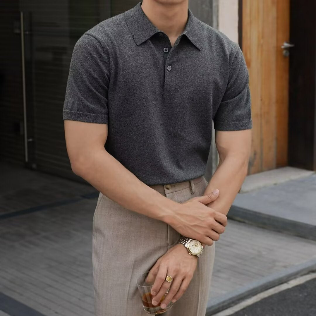 Polo Collar Polo Shirt Knitted Short Sleeve - D&A