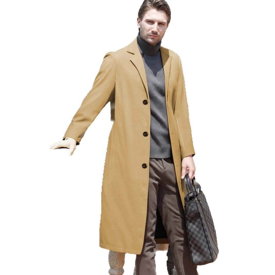 Men's Casual Extended Above The Knee Woolen Trench Coat - D&A