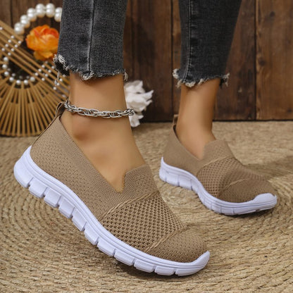 Mesh Breathable Flat Solid Color Casual Shoes For Women Khaki - D&A