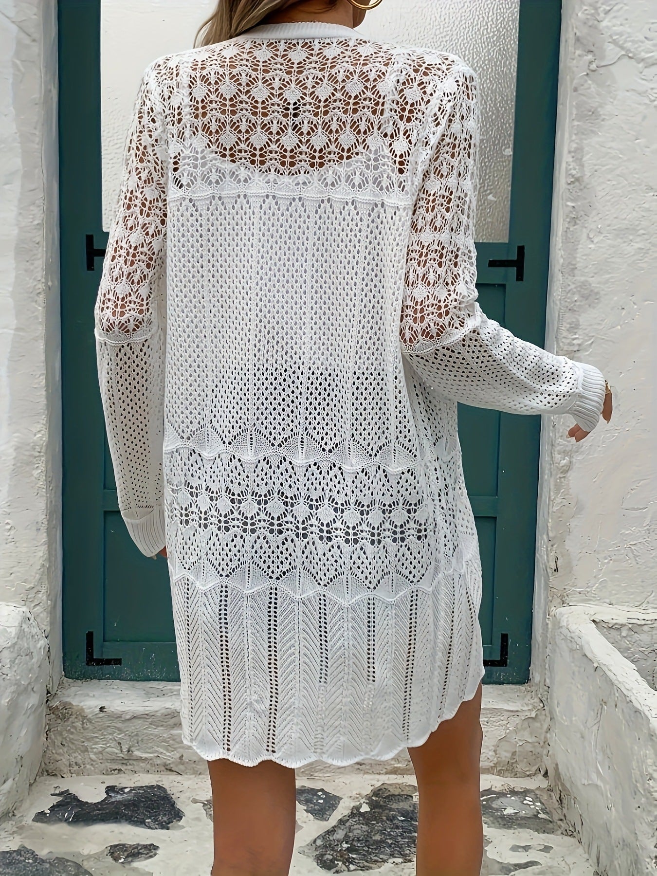 Hollow-out Long-sleeved Knitted Cardigan Sunscreen Indoor Warm Outside - D&A