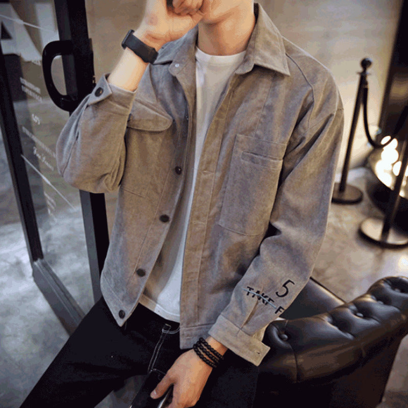 Jackets Men Single Breasted Pockets Leisure Slim Solid Simple Grey - D&A
